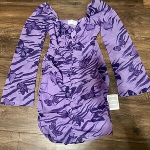 ASOS Purple Butterfly Long Sleeve Dress